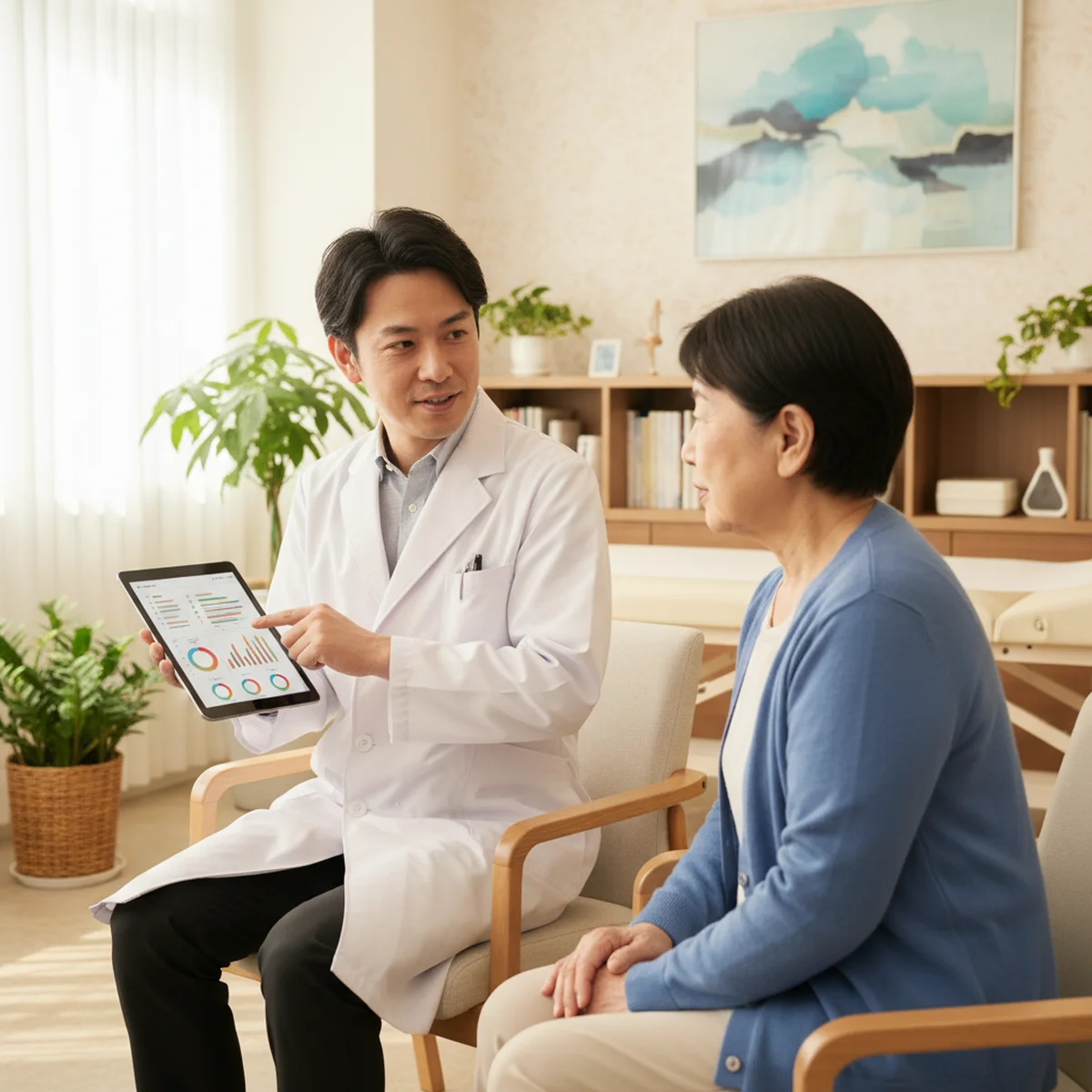 医師と高齢患者の健康相談