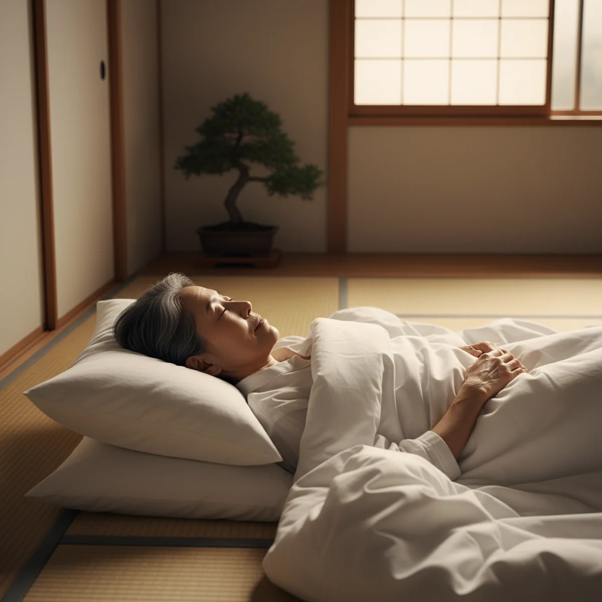 穏やかに眠るシニア女性