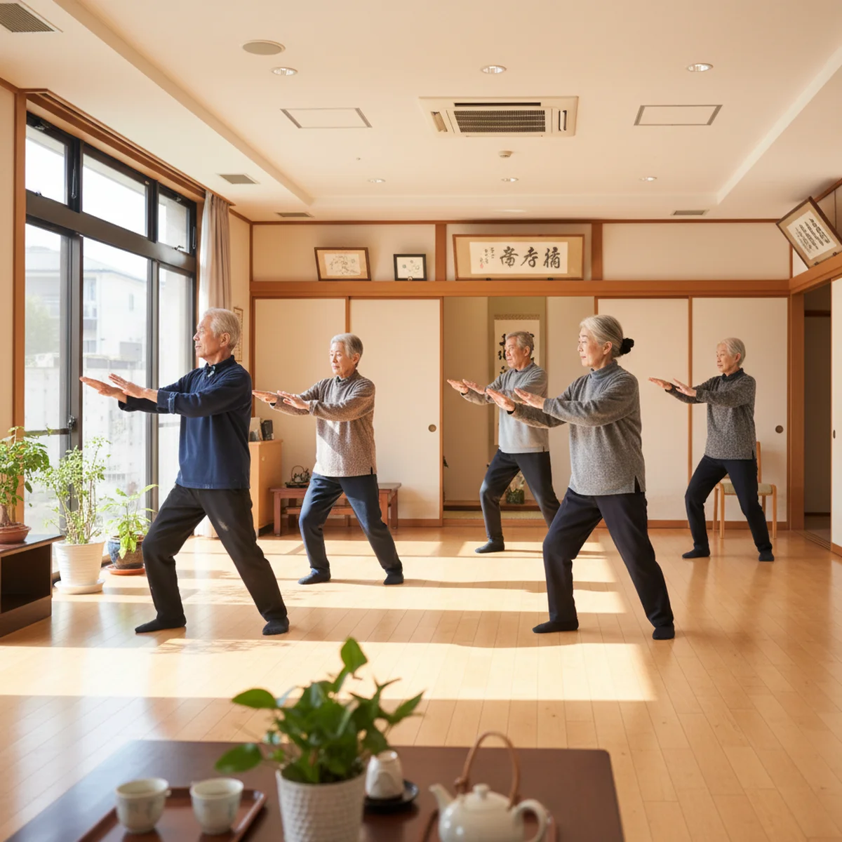 地域の集いで体操をするシニアたち