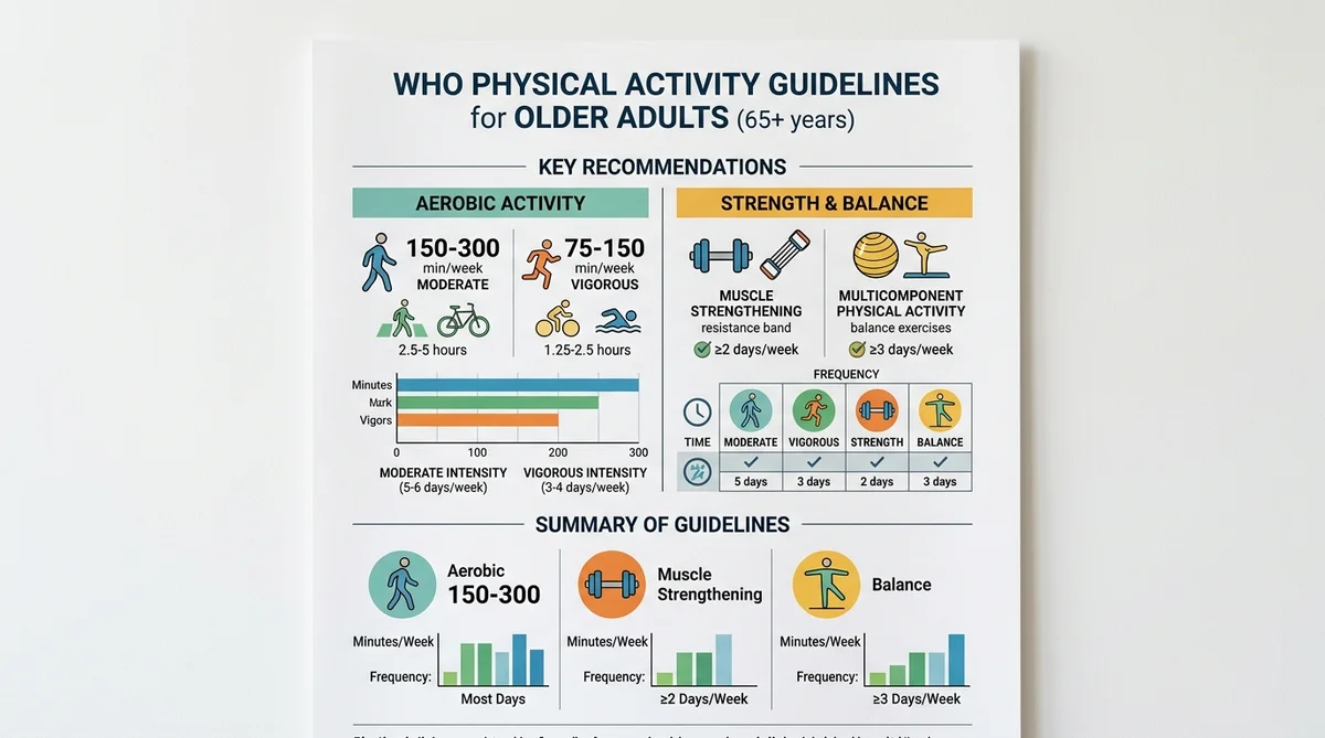 シニアの運動推奨表を示すインフォグラフィック(WHO基準)