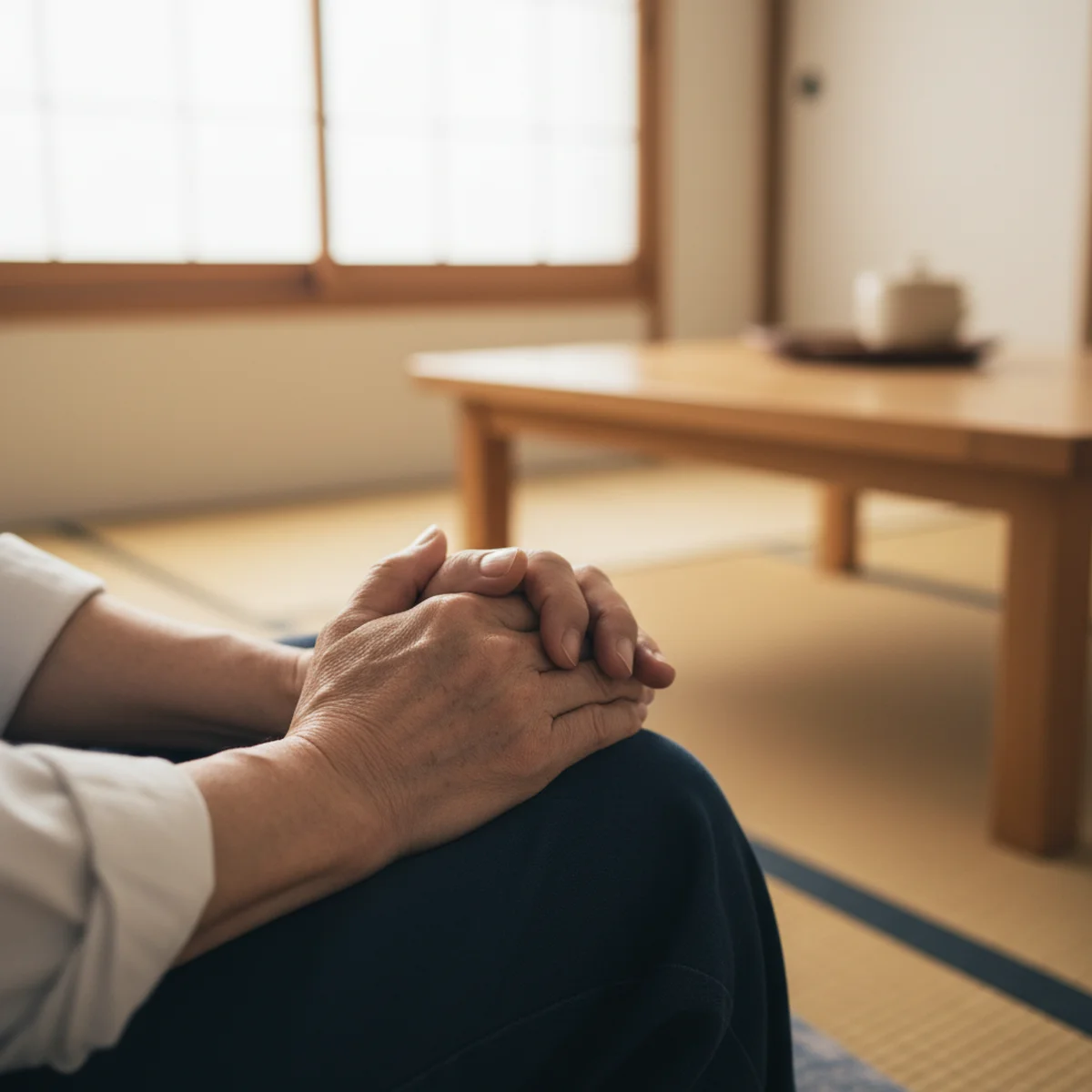 高齢者の手を優しく支える介護者